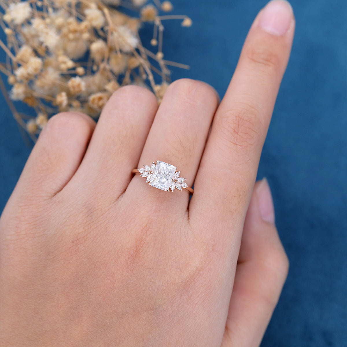 Radiant Cluster Lab Grown Diamond Engagement Ring