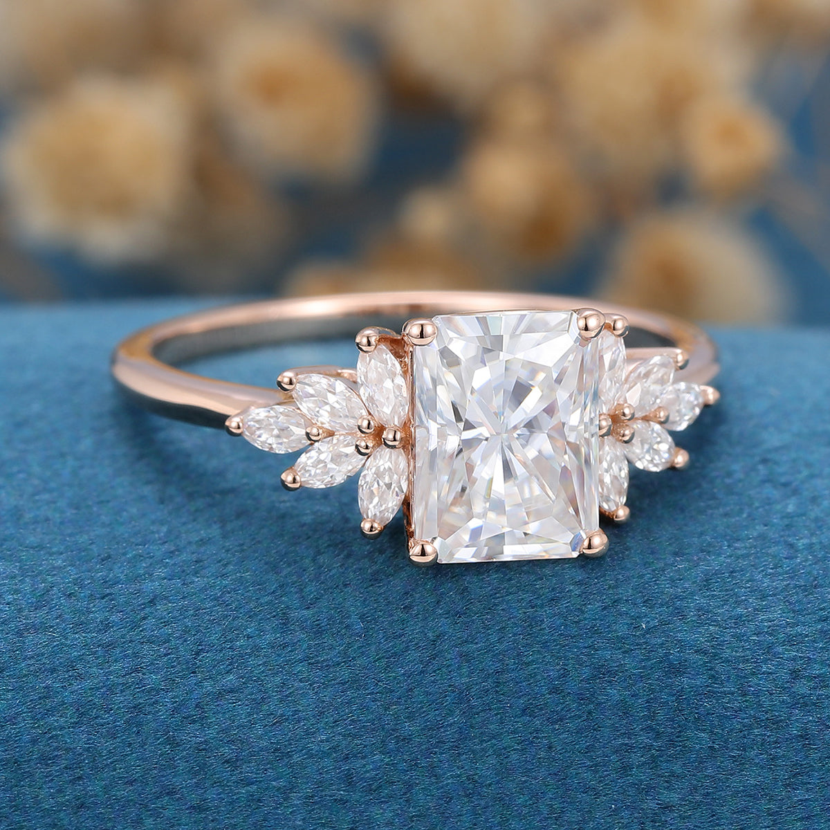 Radiant Cluster Lab Grown Diamond Engagement Ring