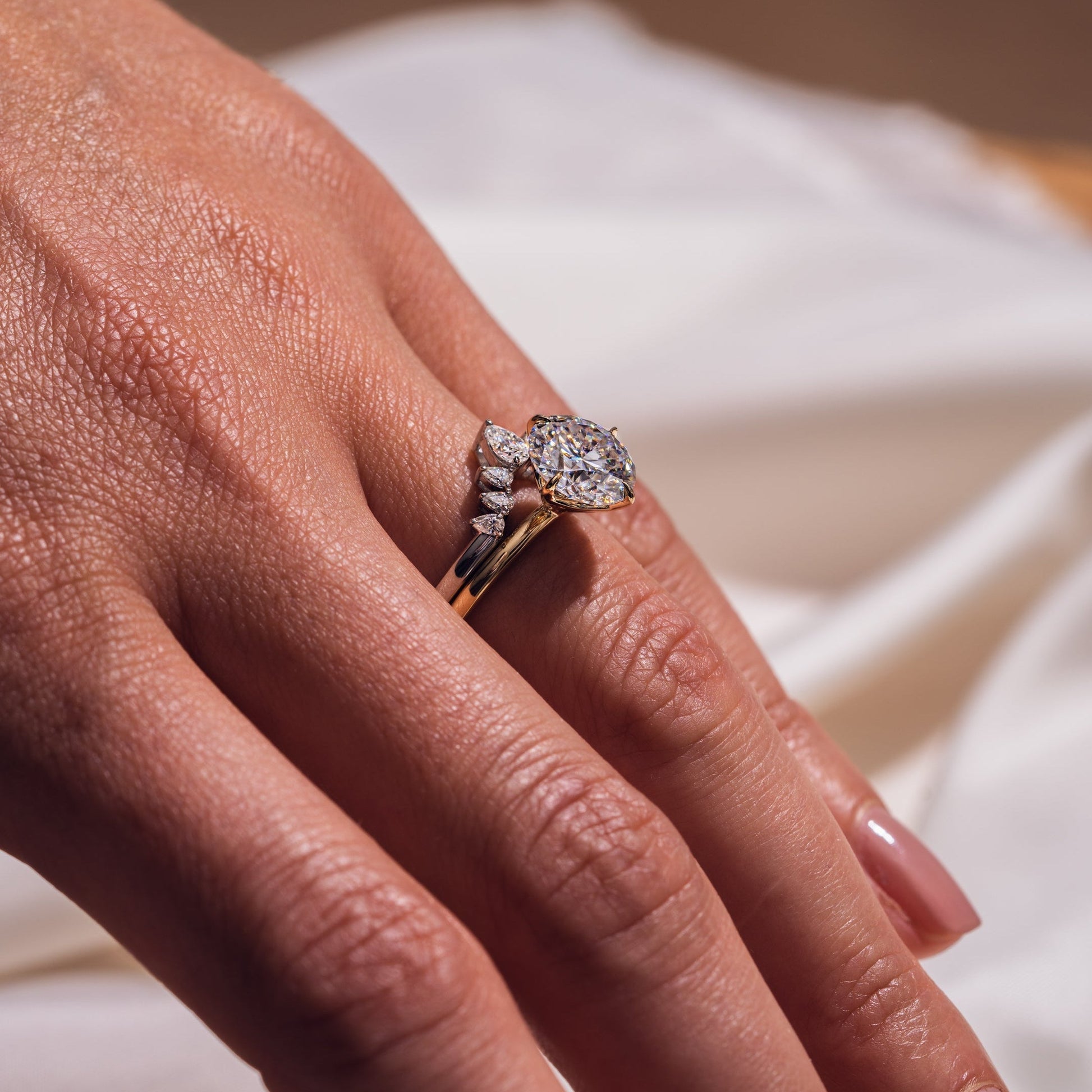 0.34 TCW Pear Curved Lab Grown Diamond Wedding Band