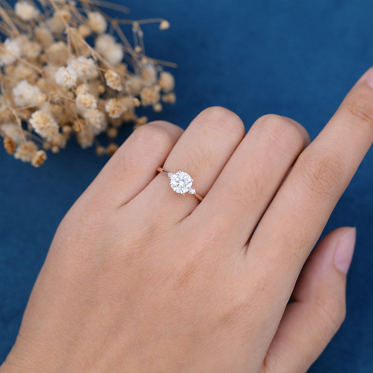 Round Three Stone Lab Grown Diamond Engagement Ring