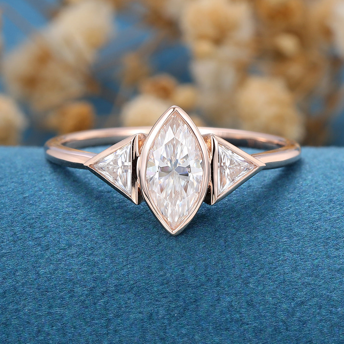 Marquise Bezel & Three Stone Lab Grown Diamond Engagement Ring