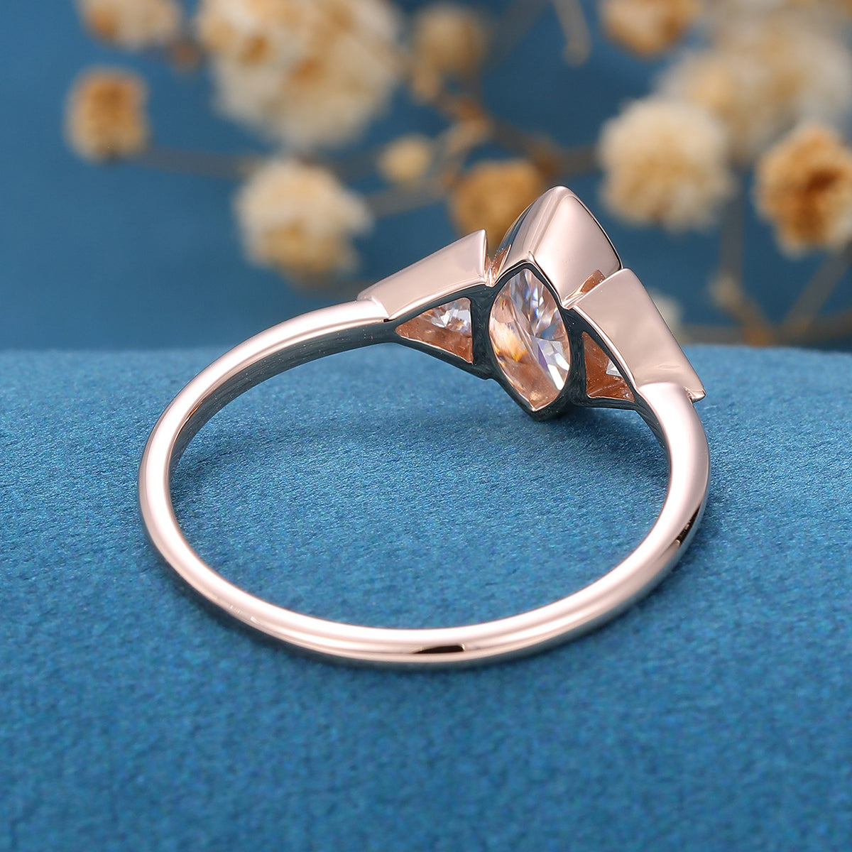 Marquise Bezel & Three Stone Lab Grown Diamond Engagement Ring
