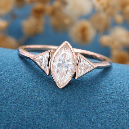 Marquise Bezel & Three Stone Lab Grown Diamond Engagement Ring