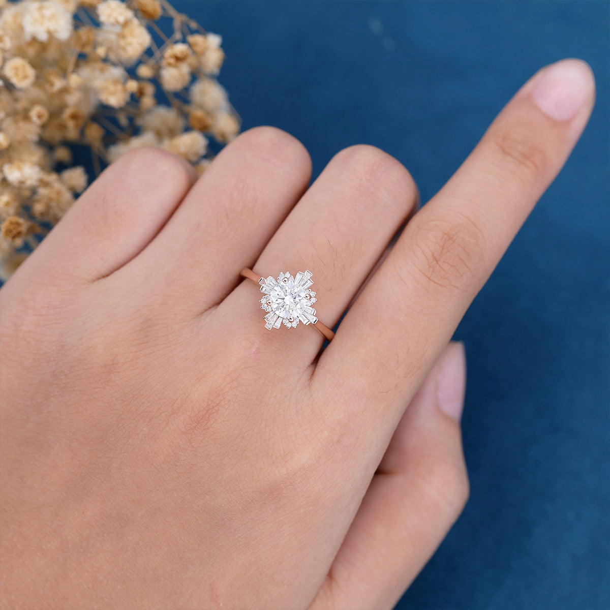 Round Cluster Lab Grown Diamond Engagement Ring