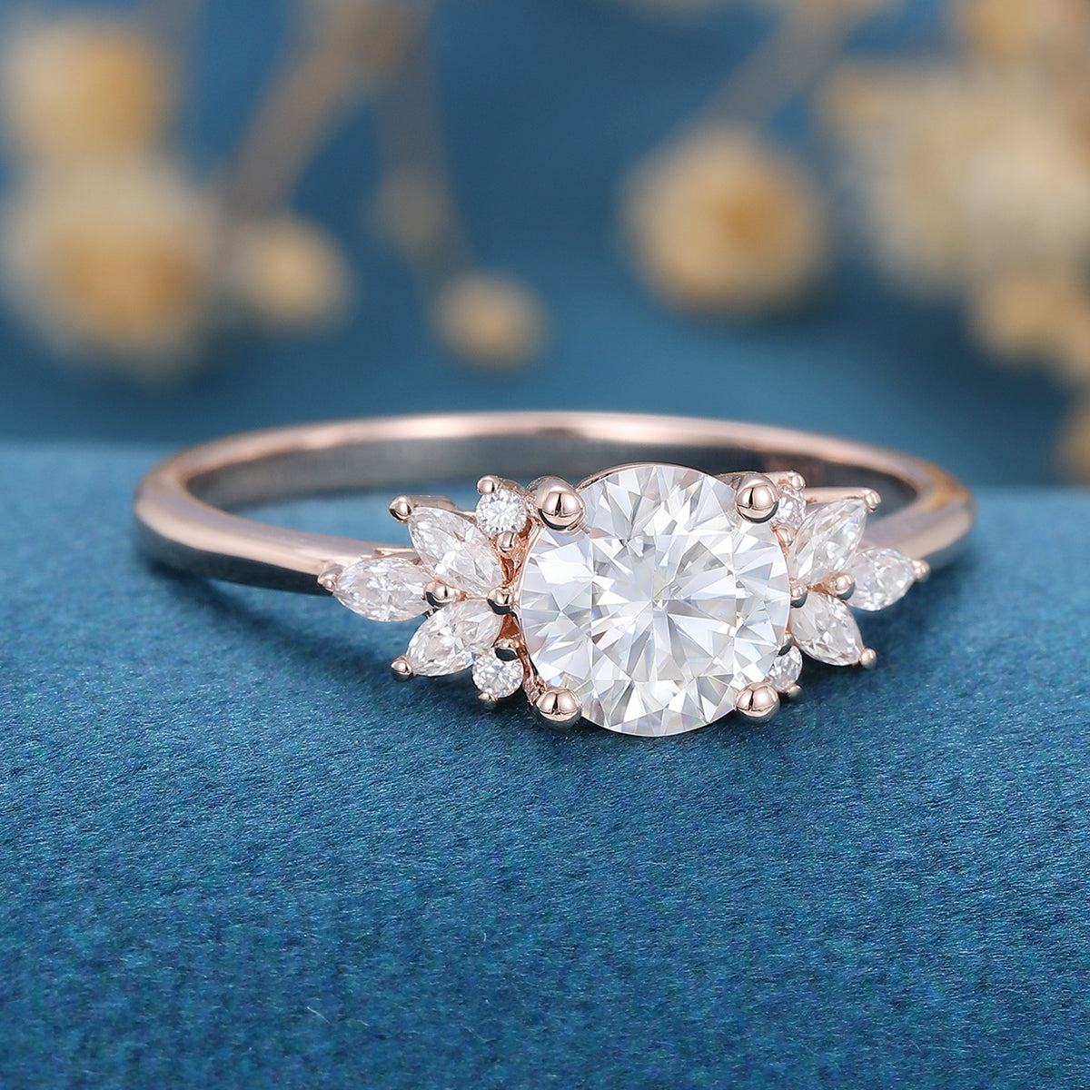 Round Cluster Lab Grown Diamond Engagement Ring