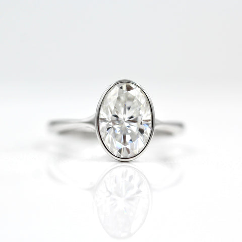 2.0 CT-3.75 CT Oval Bezel Solitaire Moissanite Engagement Ring 1