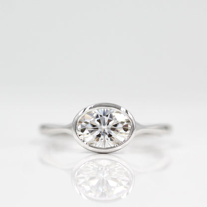 1.0 CT Oval Cut Bezel Solitaire Moissanite Engagement Ring 1