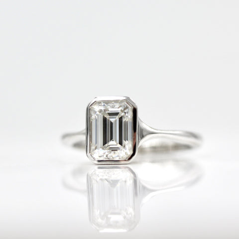 1.55 CT Emerald Cut Bezel Solitaire Moissanite Engagement Ring 4