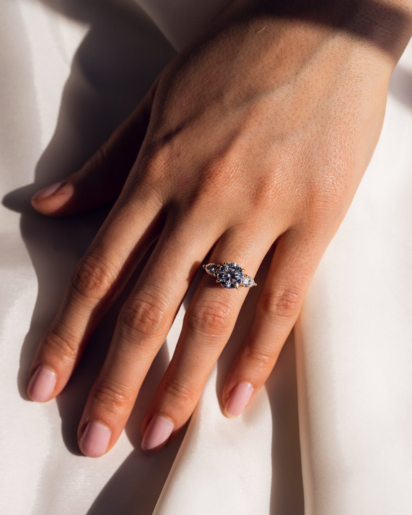 3.08 CT Round Three Stone Lab Grown Diamond Engagement Ring