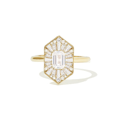 0.56 CT Emerald Cut Ballerina Art Deco Moissanite Diamond Engagement Ring