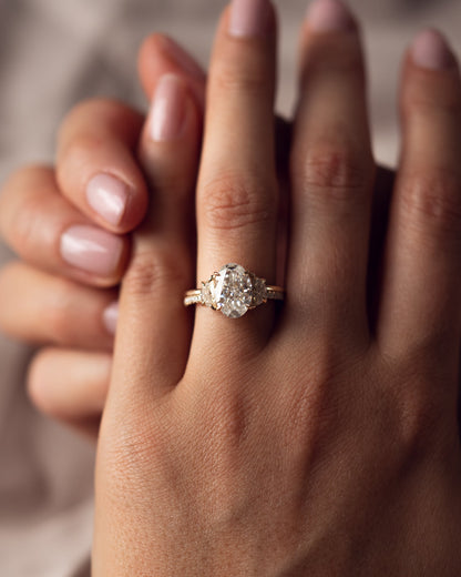 3.0 CT Oval Three Stone Pave Lab Grown Diamond Engagement Ring