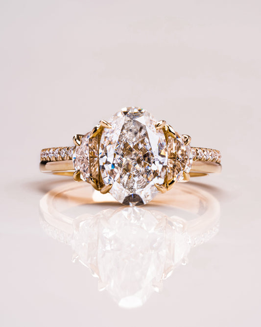 3.0 CT Oval Three Stone Pave Lab Grown Diamond Engagement Ring