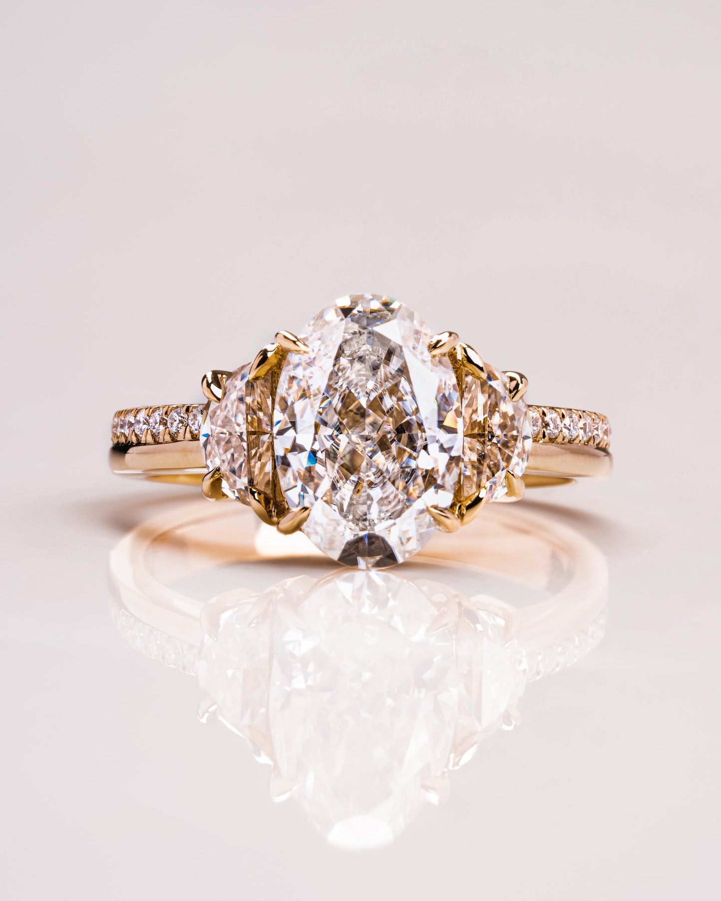 3.0 CT Oval Three Stone Pave Lab Grown Diamond Engagement Ring