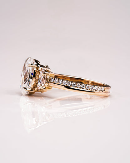 3.0 CT Oval Three Stone Pave Lab Grown Diamond Engagement Ring