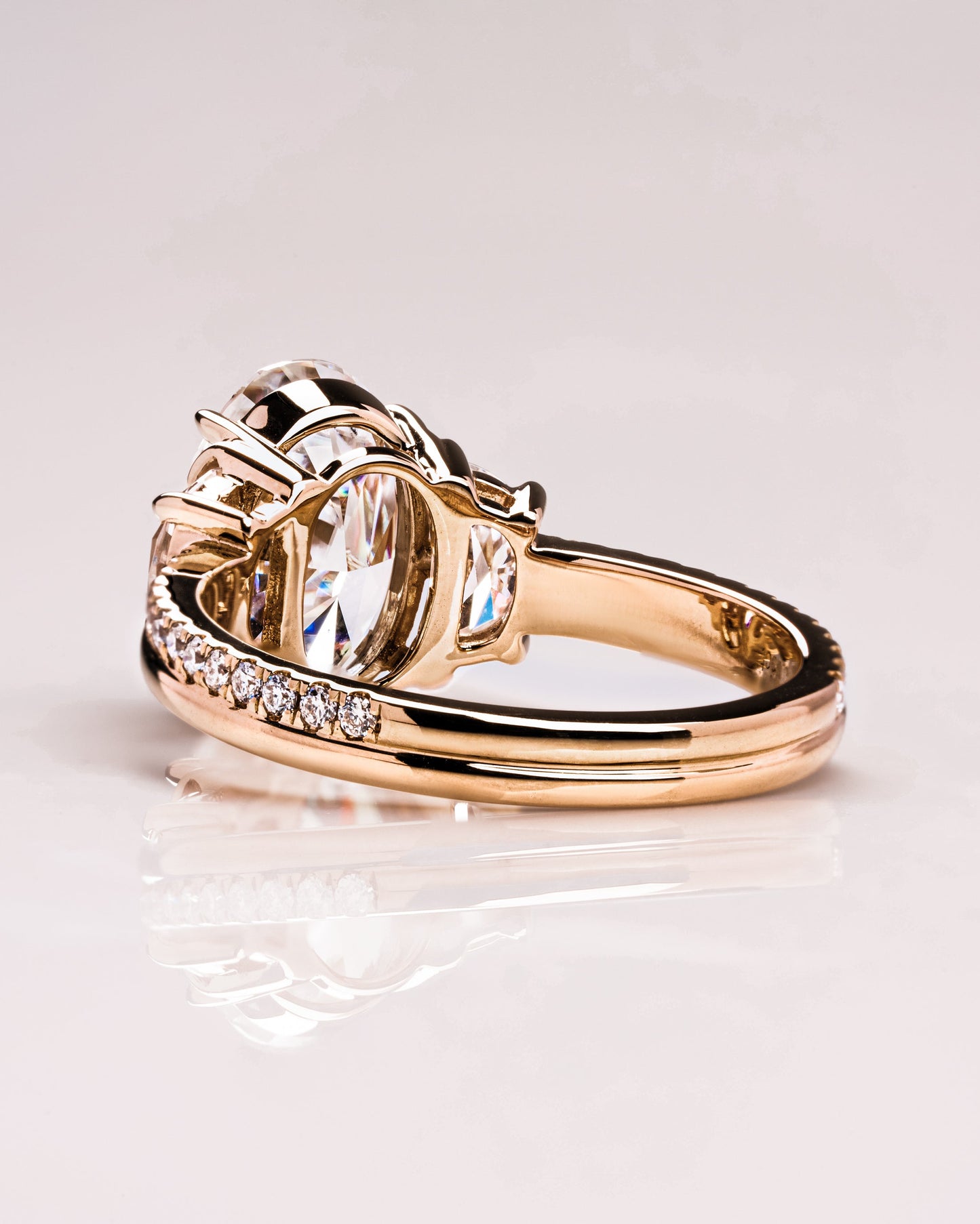 3.0 CT Oval Three Stone Pave Lab Grown Diamond Engagement Ring