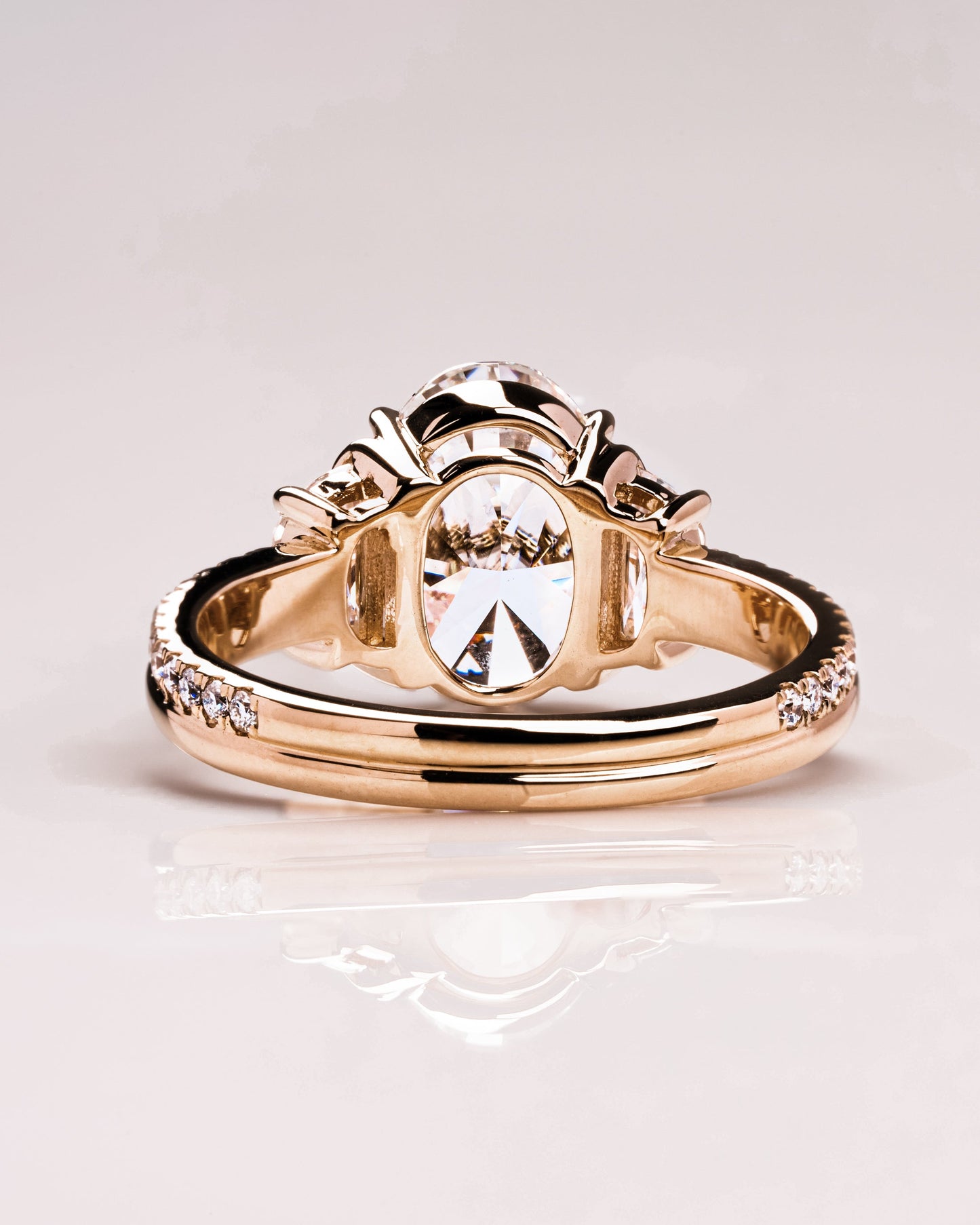 3.0 CT Oval Three Stone Pave Lab Grown Diamond Engagement Ring