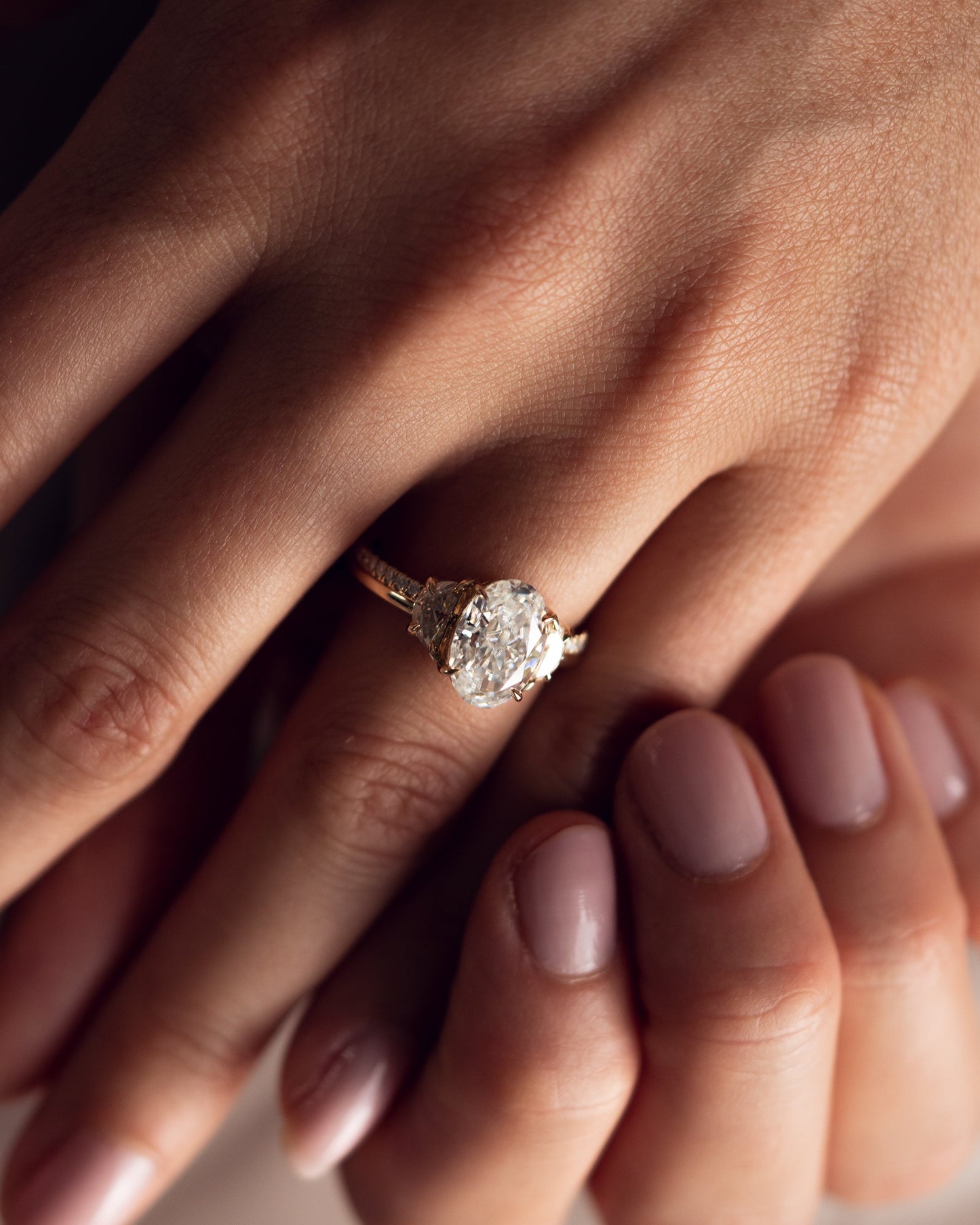 3.0 CT Oval Three Stone Pave Lab Grown Diamond Engagement Ring