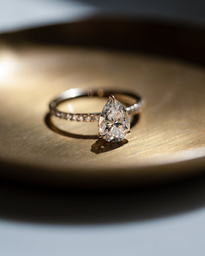 1.93 CT Pear Hidden Halo Pave Lab Grown Diamond Engagement Ring