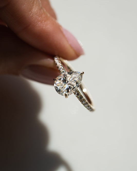 1.93 CT Pear Hidden Halo Pave Lab Grown Diamond Engagement Ring