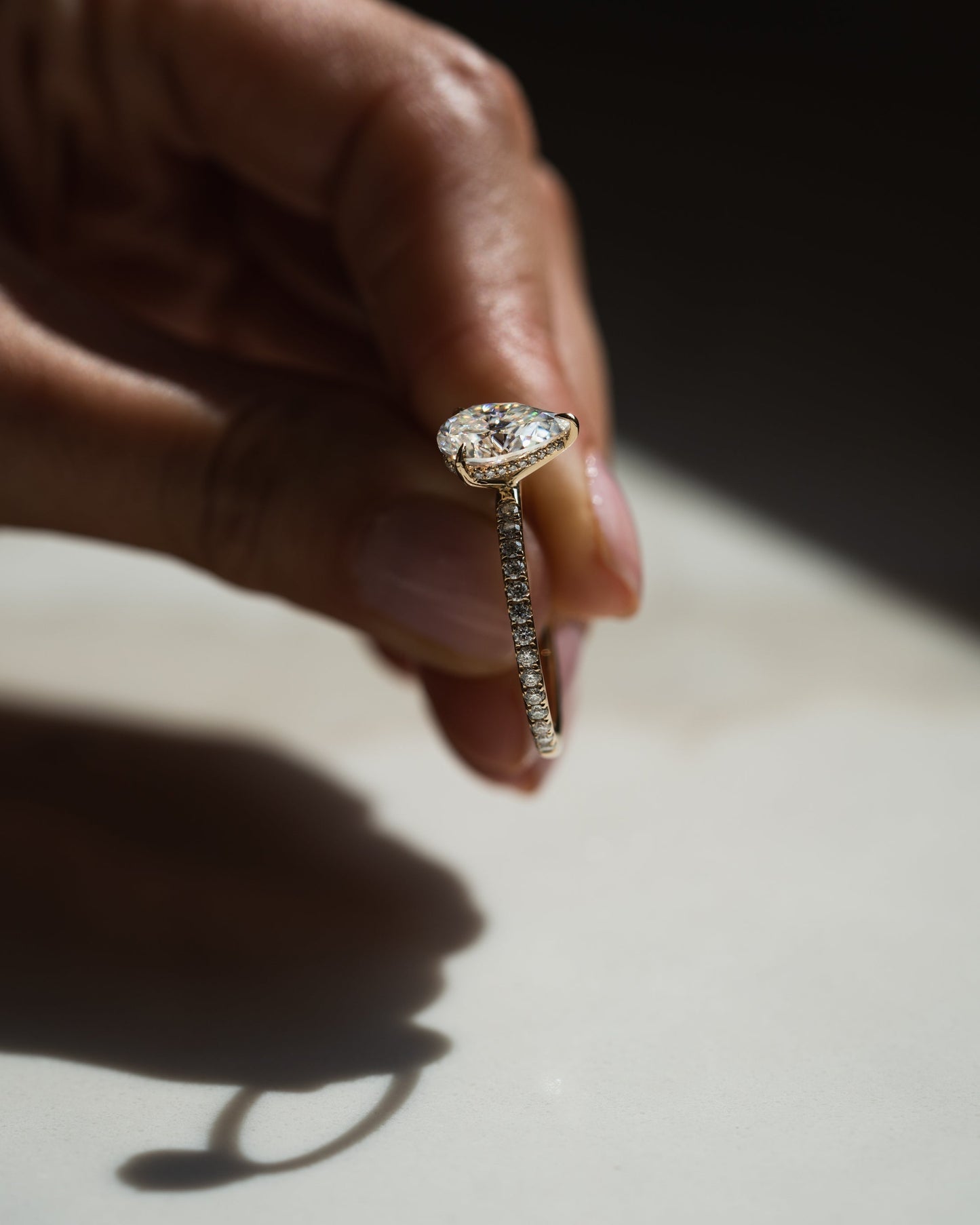 1.93 CT Pear Hidden Halo Pave Lab Grown Diamond Engagement Ring