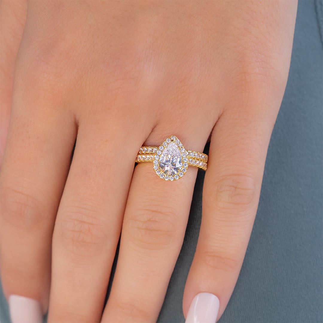 Pear Halo & Pave Lab Grown Diamond Engagement Ring
