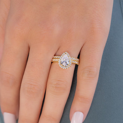 Pear Halo & Pave Lab Grown Diamond Engagement Ring