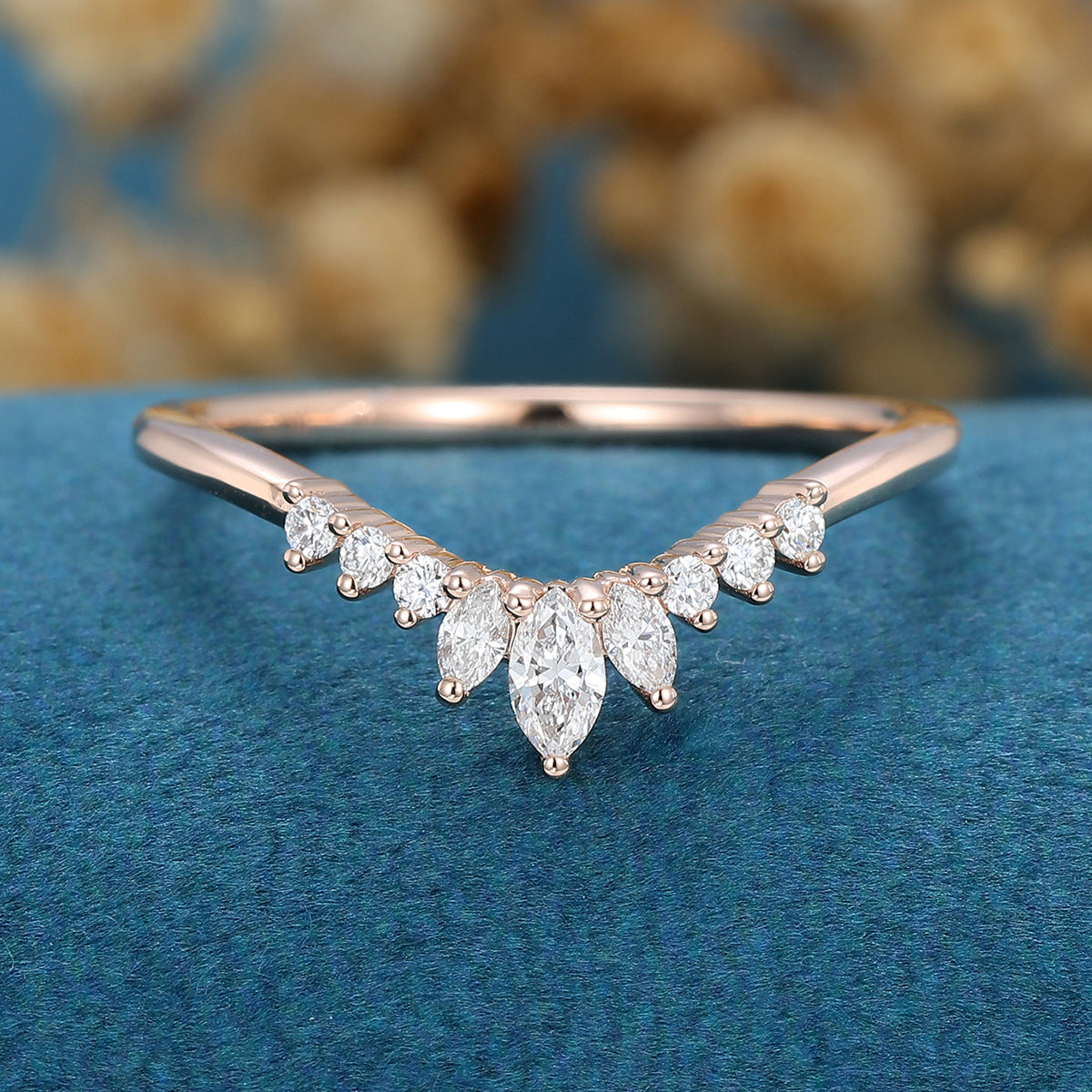 1.5 TCW Marquise & Round Curved Lab Grown Diamond Wedding Band