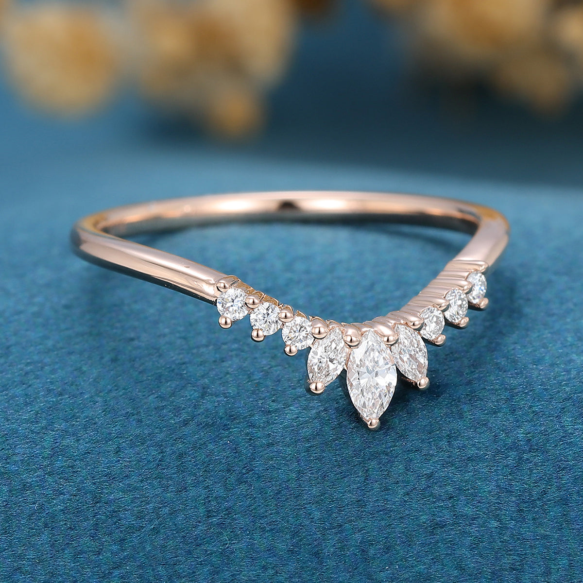 1.5 TCW Marquise & Round Curved Lab Grown Diamond Wedding Band