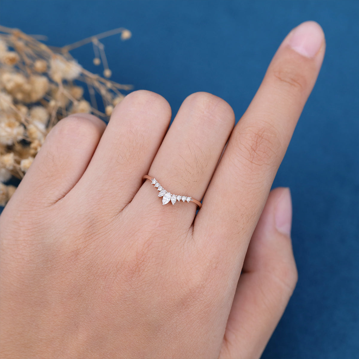 1.5 TCW Marquise & Round Curved Lab Grown Diamond Wedding Band