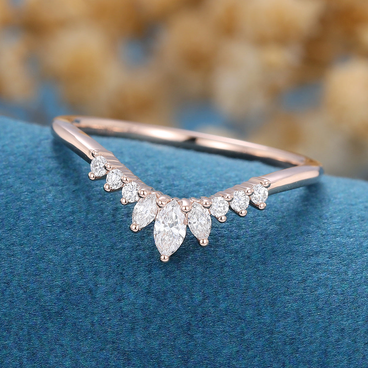 1.5 TCW Marquise & Round Curved Lab Grown Diamond Wedding Band