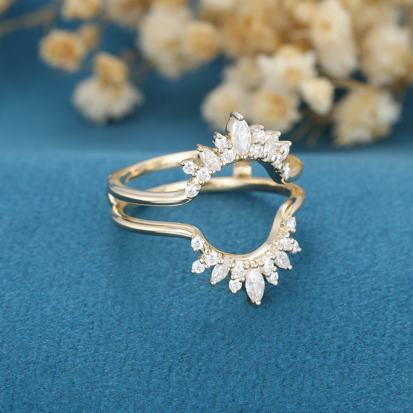 1.5 TCW Round, Marquise & Pear Curved Lab Grown Diamond Wedding Band