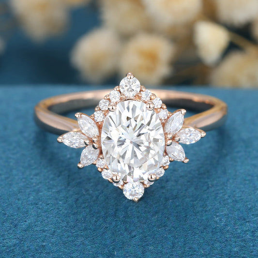Oval Cluster Lab Grown Diamond Engagement Ring