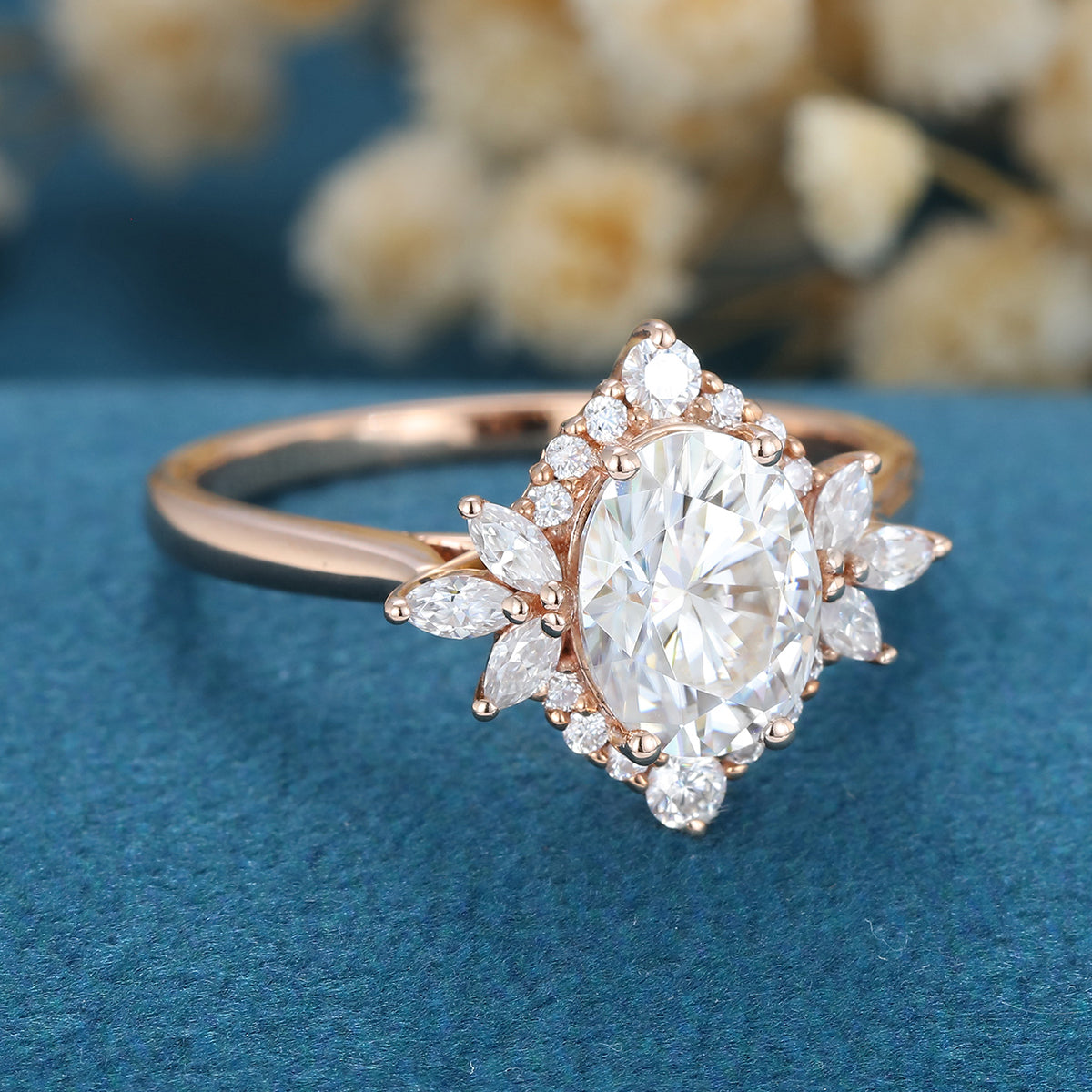 Oval Cluster Lab Grown Diamond Engagement Ring