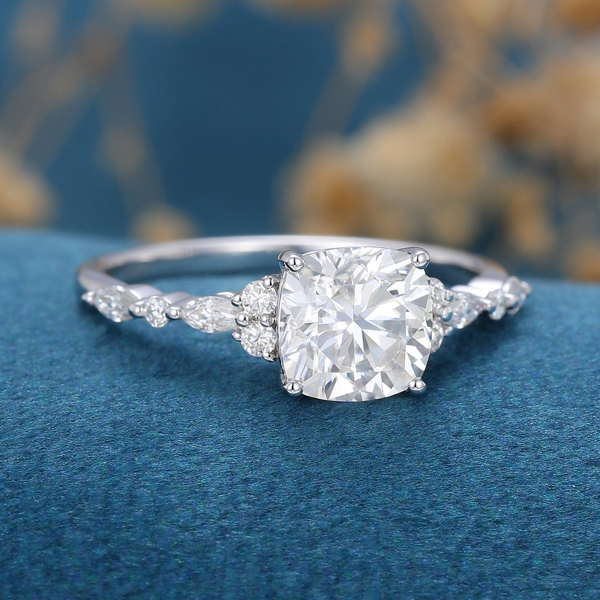 Cushion Cluster Lab Grown Diamond Engagement Ring