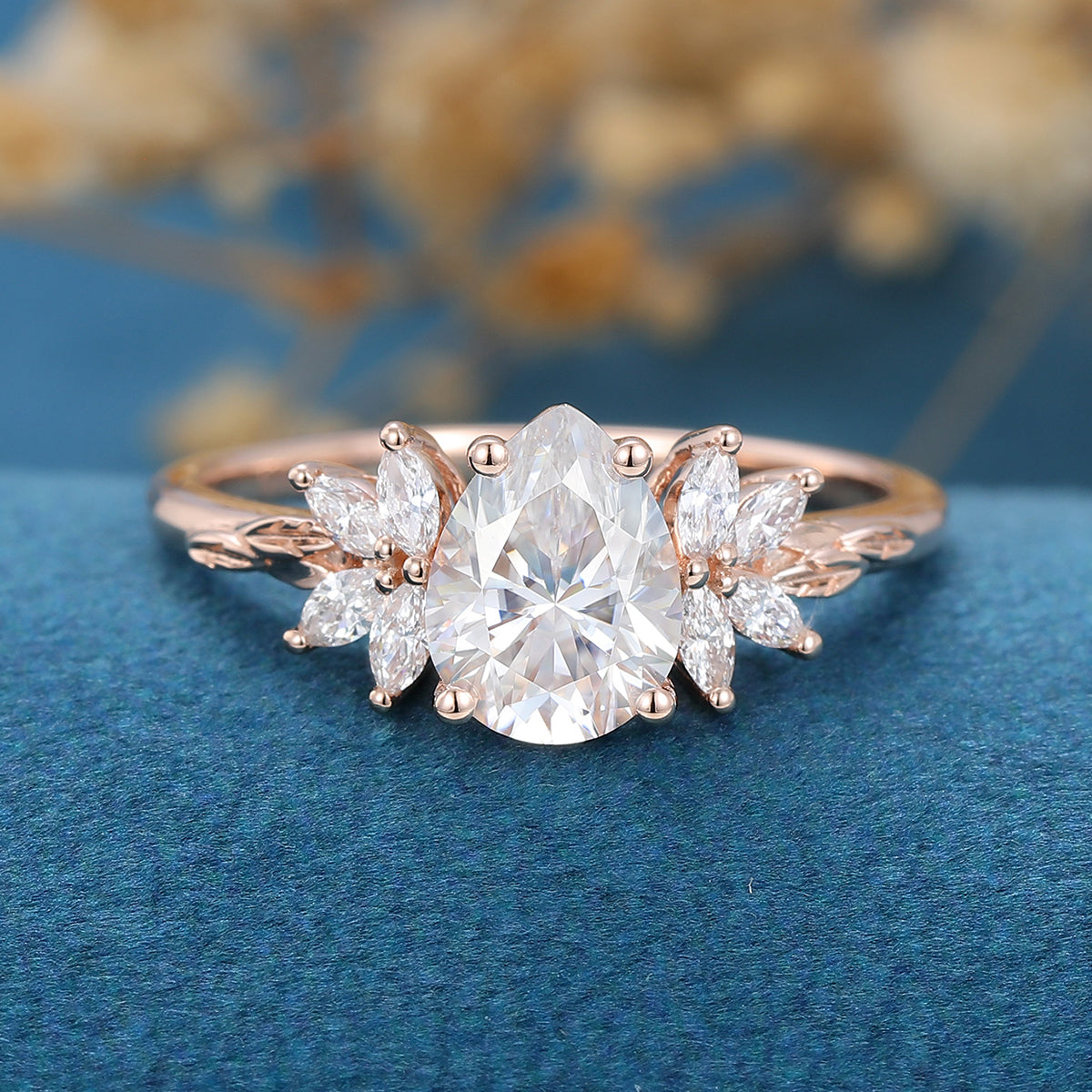 Pear Cluster Lab Grown Diamond Engagement Ring