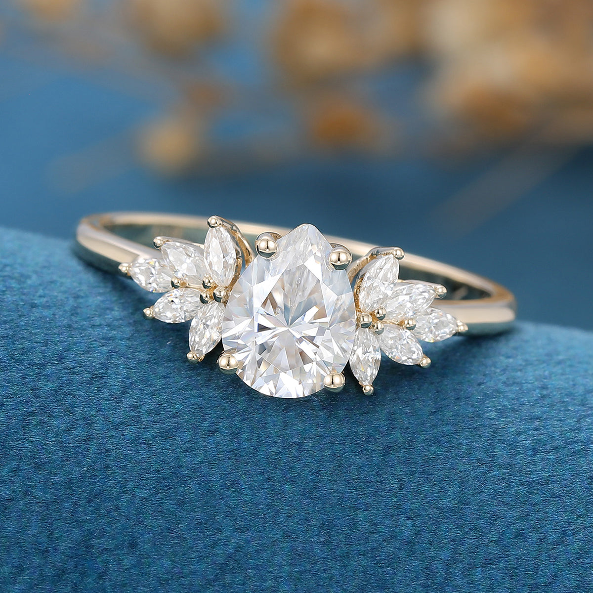 Pear Cluster Lab Grown Diamond Engagement Ring