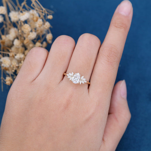 Pear Cluster Lab Grown Diamond Engagement Ring