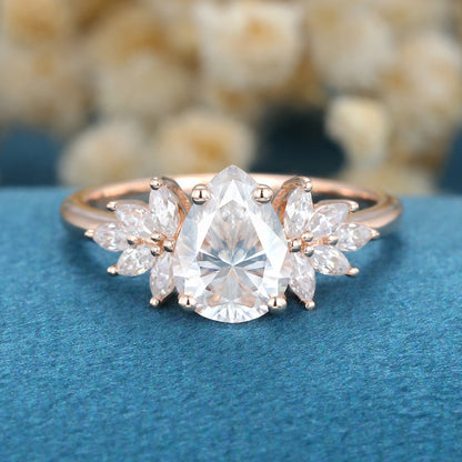 Pear Cluster Lab Grown Diamond Engagement Ring