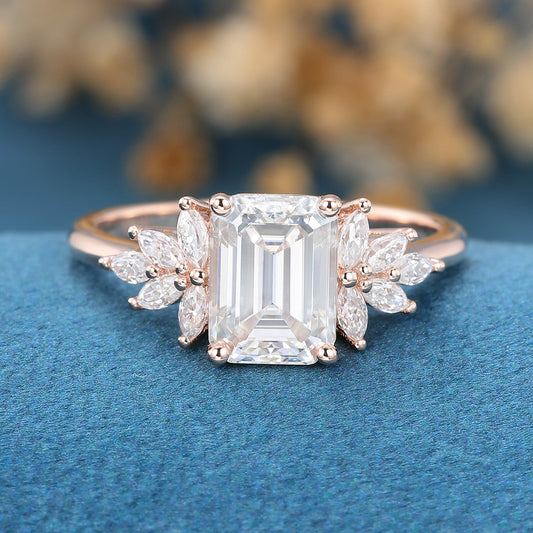Emerald Cluster Lab Grown Diamond Engagement Ring