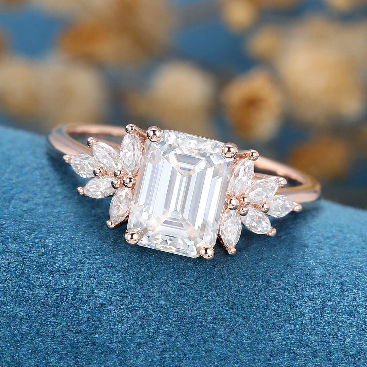 Emerald Cluster Lab Grown Diamond Engagement Ring