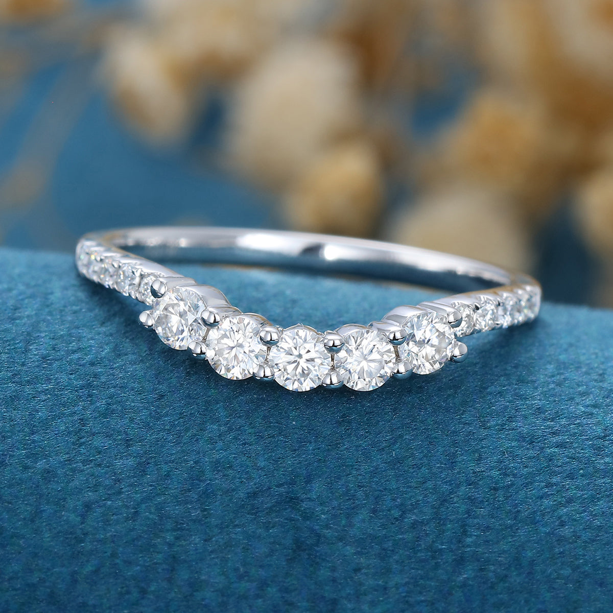 0.43 TCW Round Curved Lab Grown Diamond Wedding Band