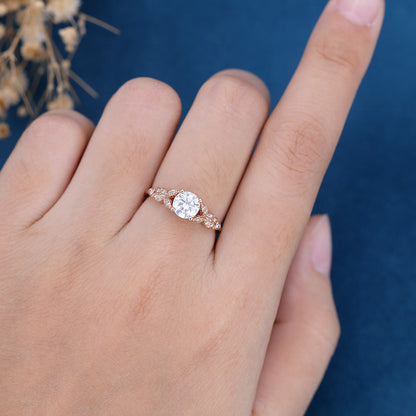Round Vintage Cluster Lab Grown Diamond Engagement Ring