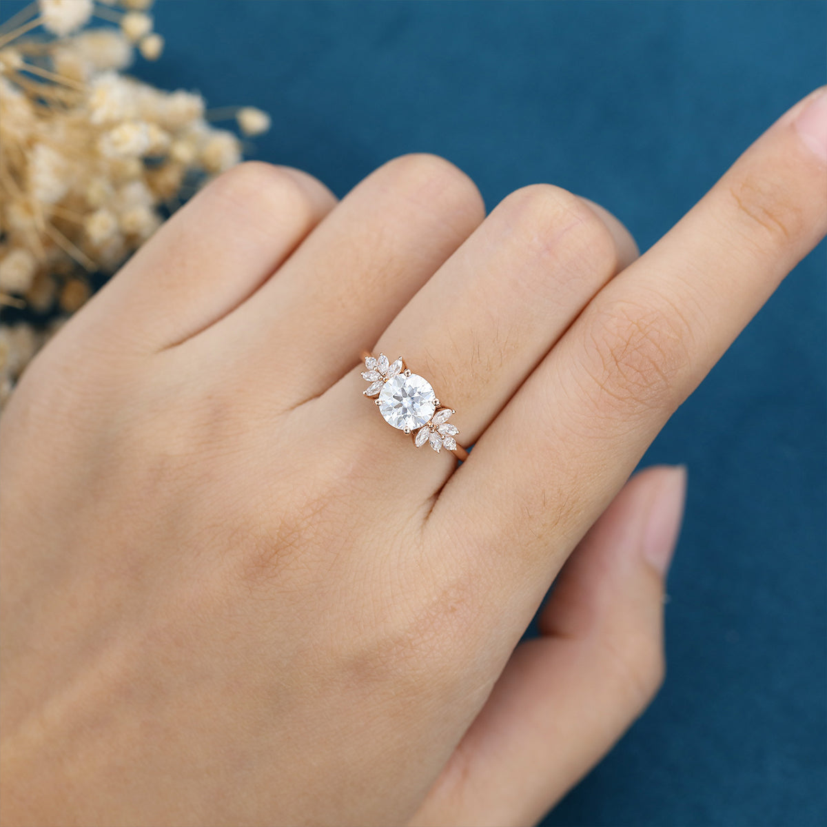 Round Cluster Lab Grown Diamond Engagement Ring