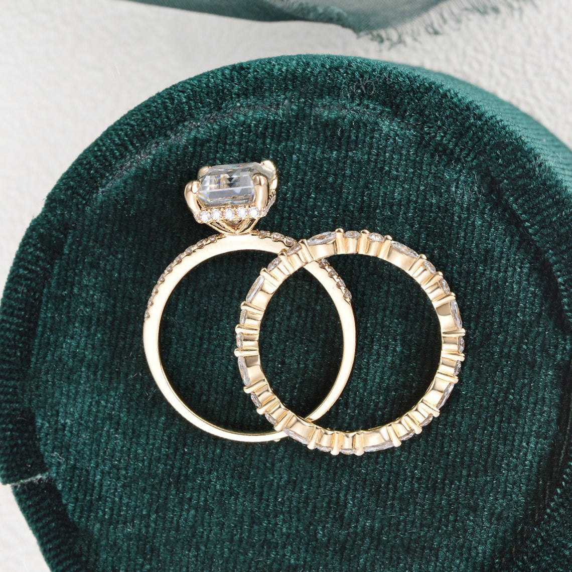 2.50 CT Emerald Cut Solitaire Style Moissanite Bridal Ring Set 6