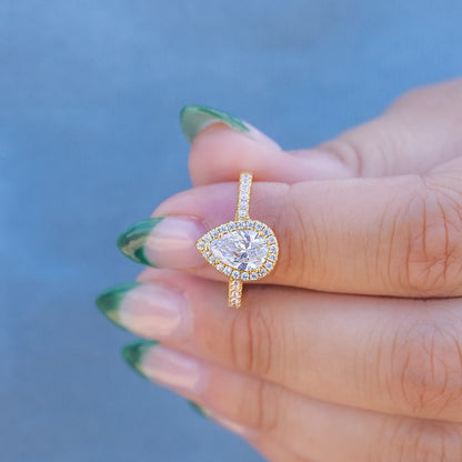 1.33 CT Pear Cut Halo Moissanite Engagement Ring 4