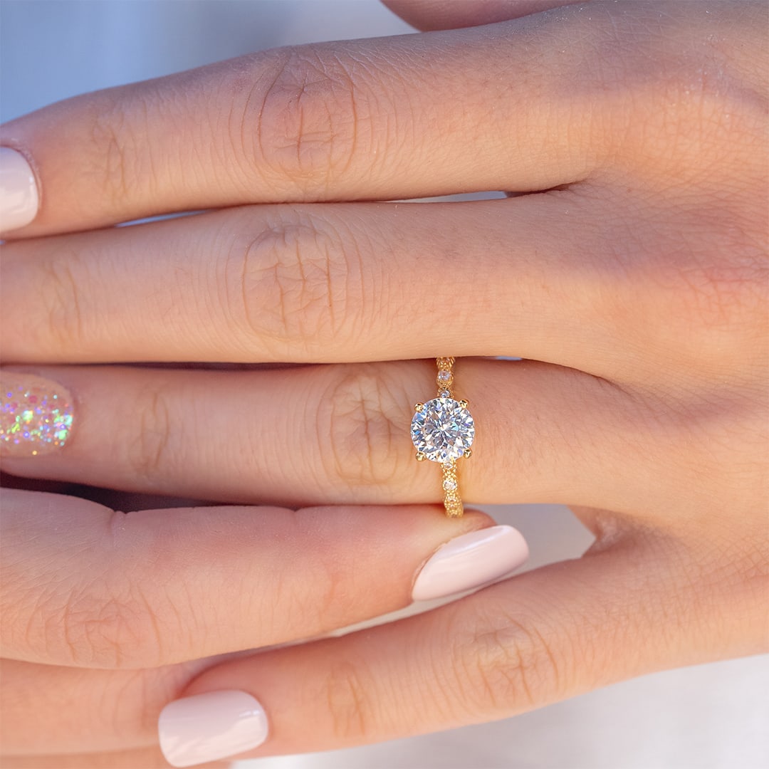 Round Pave Lab Grown Diamond Engagement Ring