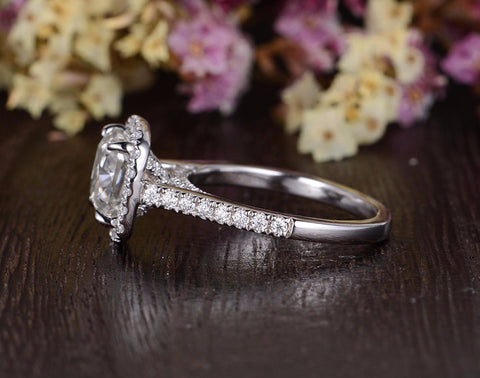 1.0 CT Cushion Cut Halo Moissanite Engagement Ring 6