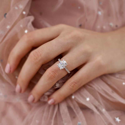 Oval Pave Cathedral Lab Grown Diamond Engagement Ring