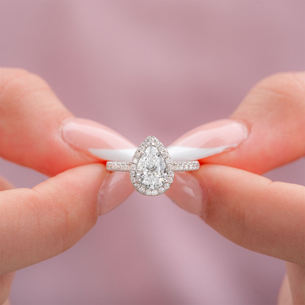 Pear Halo & Pave Lab Grown Diamond Engagement Ring