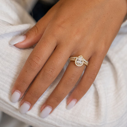 Pear Halo & Pave Lab Grown Diamond Engagement Ring